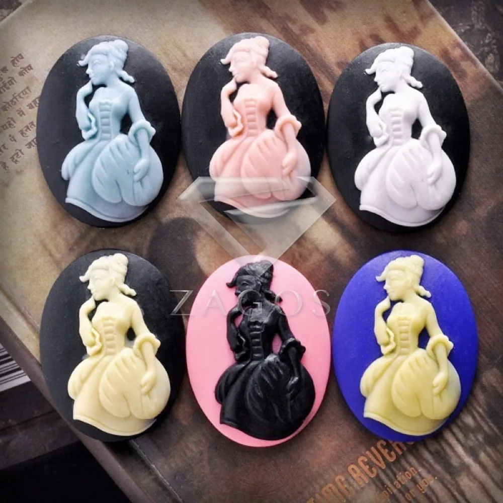 2/4 шт смолы Винтажный стиль овальной моды Леди Плоская задняя Камея Кабошон 40x30x7