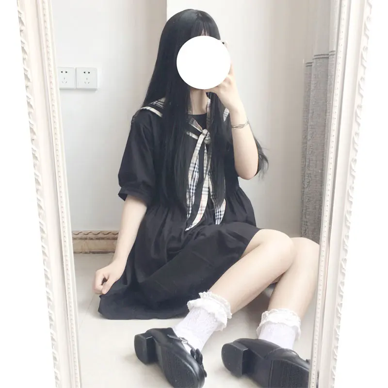 Летнее матросское платье Kawaii женское корейское свободное японское милое