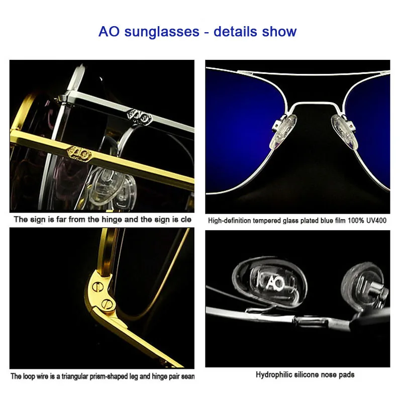 Pilot AO Sun Glasses Men Brand Designer American Army Military Glass Lens Male Sunglasses OP55 OP57 Top quality