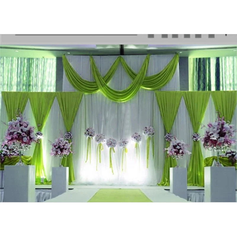 Grass Green White 1 компл. Фон сценический занавес жемчуг лед шелк ткань шторы DIY Обложка свадебная фата вечерние банкетные украшения Лидер продаж - Цвет: Grass Green White