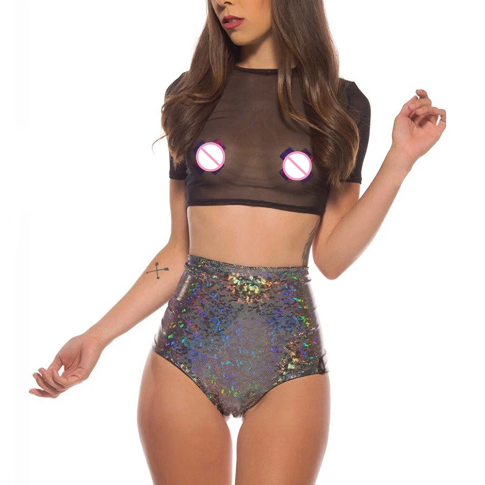 Эротические шорты сексуальные цветные лазерные пустотелые мини женские с