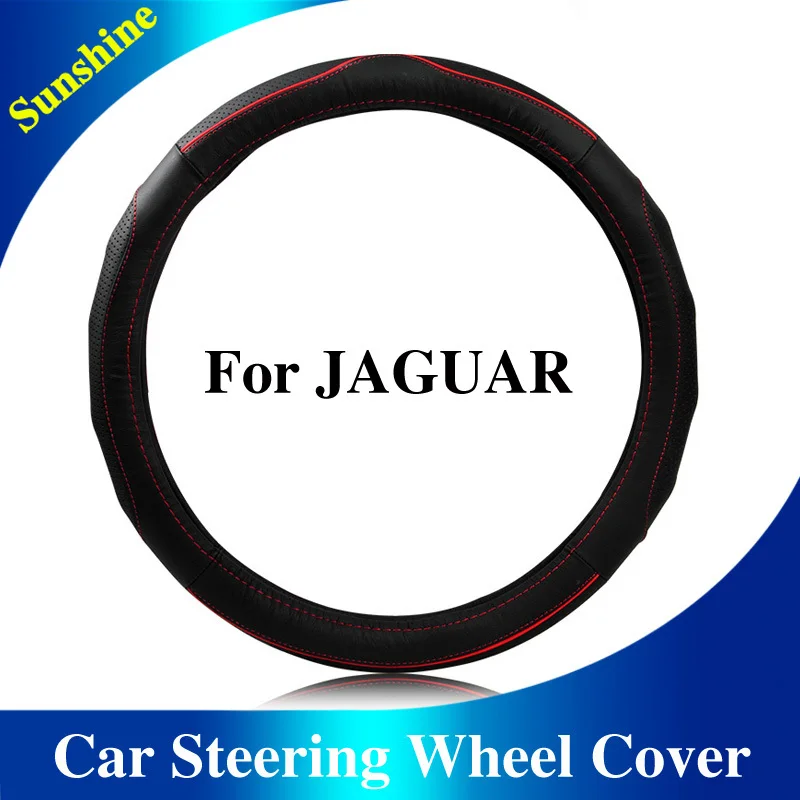 2015 New High-Grade Sports Car Genuine Cow Leather Steering Wheel Cover 38cm Solid Red/Blue/Beige For Jaguar XF XJ | Автомобили и