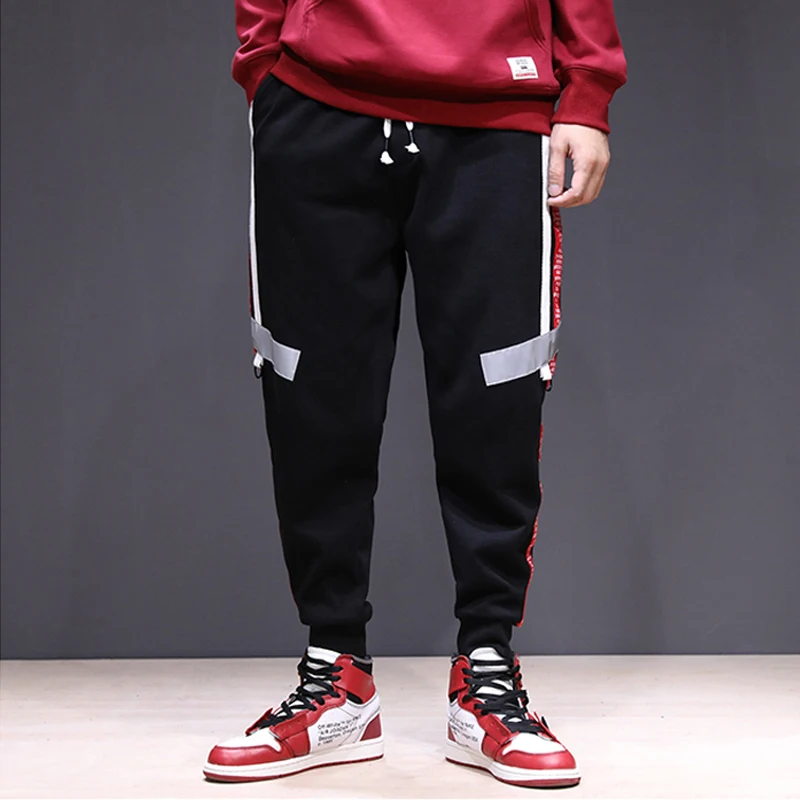 Модные уличные штаны для бега мужские свободные брюки карго с полосками сбоку