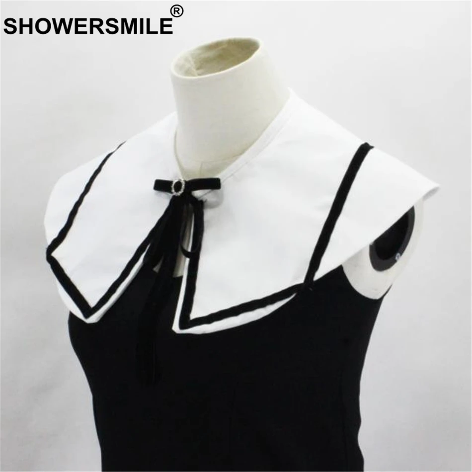 Женский воротник обманка SHOWERSMILE черно белый Отсоединяемый хлопковый модный