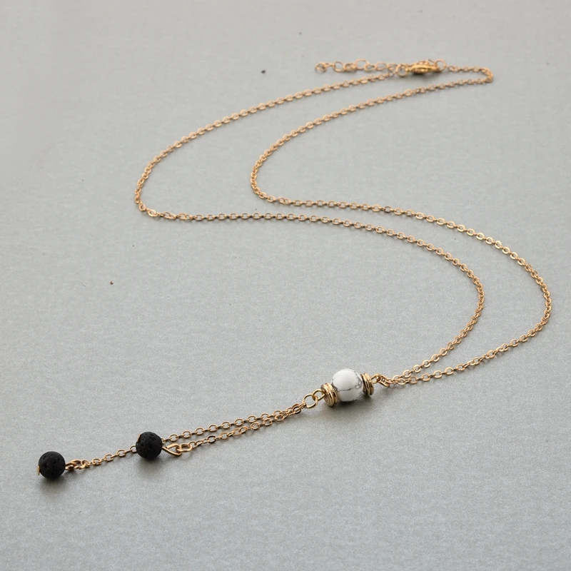 ATTRACTTO Black Lava Natural Stone Beads Necklaces&ampPendants For Women Chain Long Gold Necklace Charms Jewelry SNE190010 | Украшения и