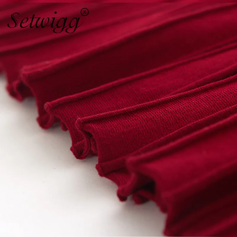 

SETWIGG Autumn Candy Rib Knitted Cotton A-line Midi Skater Skirts Elastic Waist Sweet Flared Knee Length Knit Spring Skirts SG20