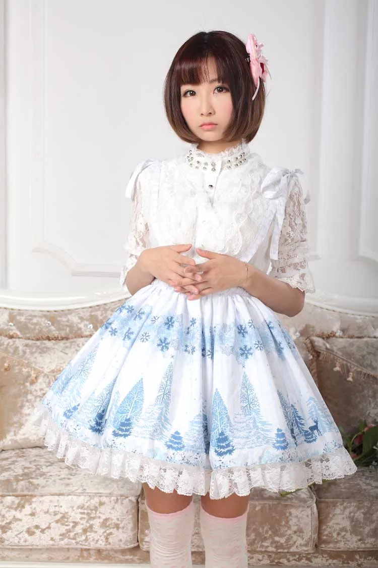 Женская светильник ссированная кружевная юбка А-силуэта с принтом снежного леса