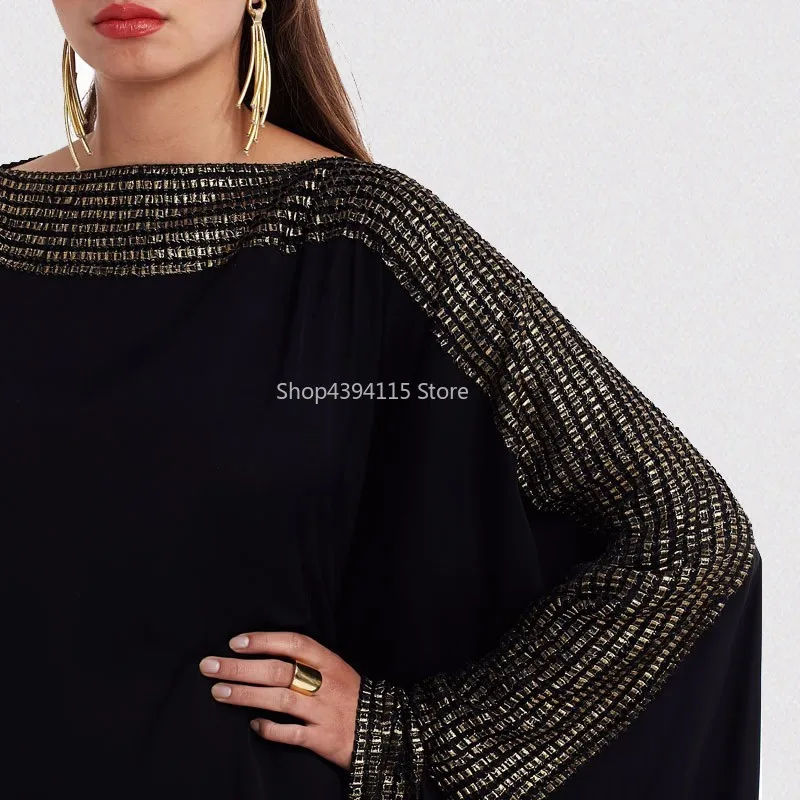 Arabic Elegant Loose Abaya Dubai Vestidos Kaftan Islamic Turkey Muslim Long Dress Clothing Women Black Robe Femme Plus Size 6XL |