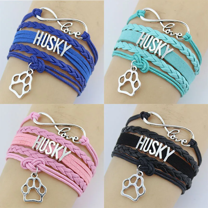 Браслеты бесконечность любовь Хаски лапа очарование ручной работы Веревка Кожа