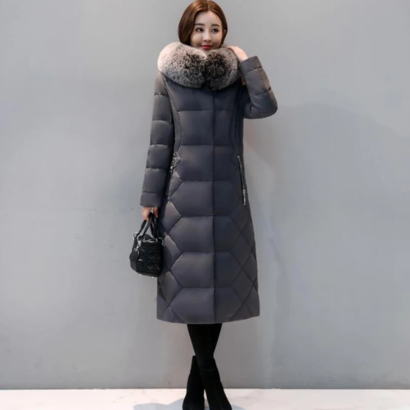 

90% White Duck Down Coat Women Winter Down Jacke 2018 Hooded Long Thicken Outerwear Slim Big Fox Fur Collar Warm Down Coat