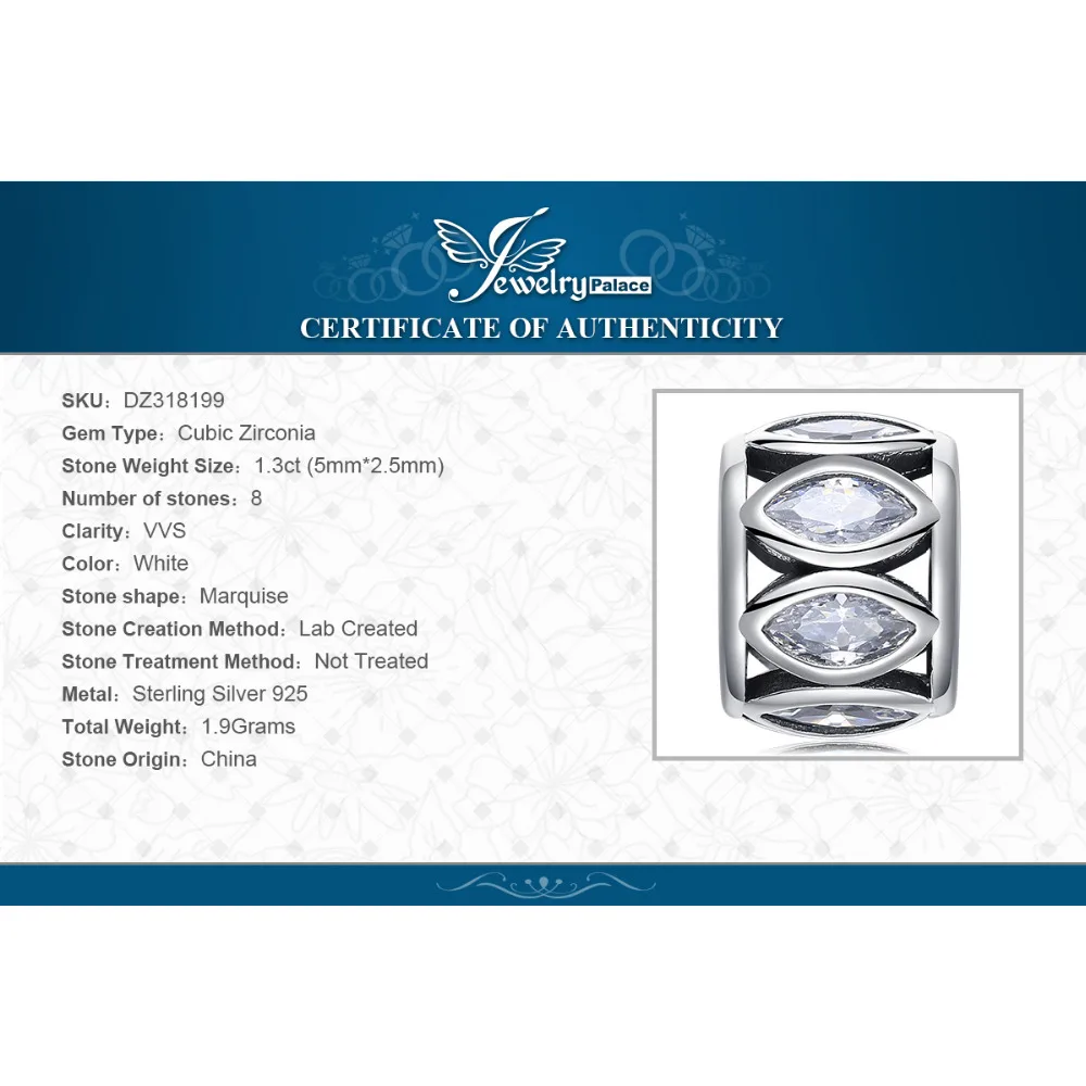 

JewelryPalace 925 Sterling Silver Vintage Marquise Cut Cubic Zirconia Charm Beads Fit Bracelets For Women Fine Jewelry As Gift