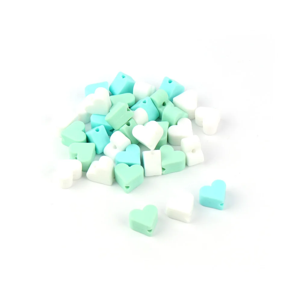 Collar de dentici&oacute;n para beb&eacute;, cuentas de silicona de grado alimenticio, en forma de coraz&oacute;n, 14x13x9mm, 30 unidades-3