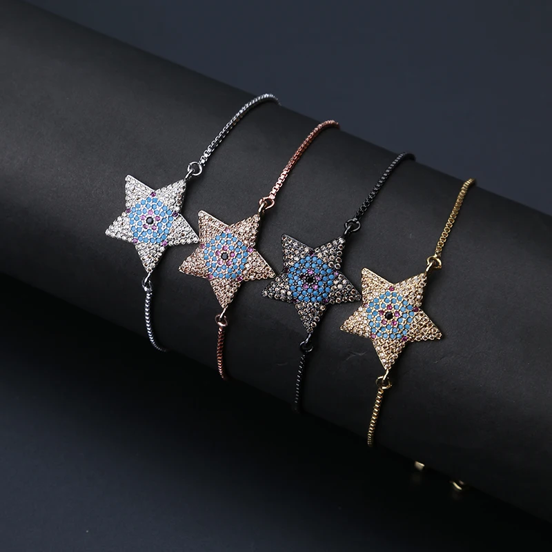 1pc Micro Pave CZ Star Charm slide copper box chain evil eye Bracelets &amp bangle for men Connector Friendship | Украшения и