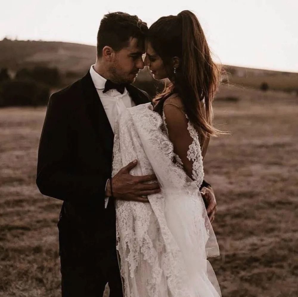Сексуальное кружевное свадебное платье русалки с длинными рукавами Boho с открытой спиной и аппликацией Vestido de Noiva винтажные Свадебные платья на Прокат