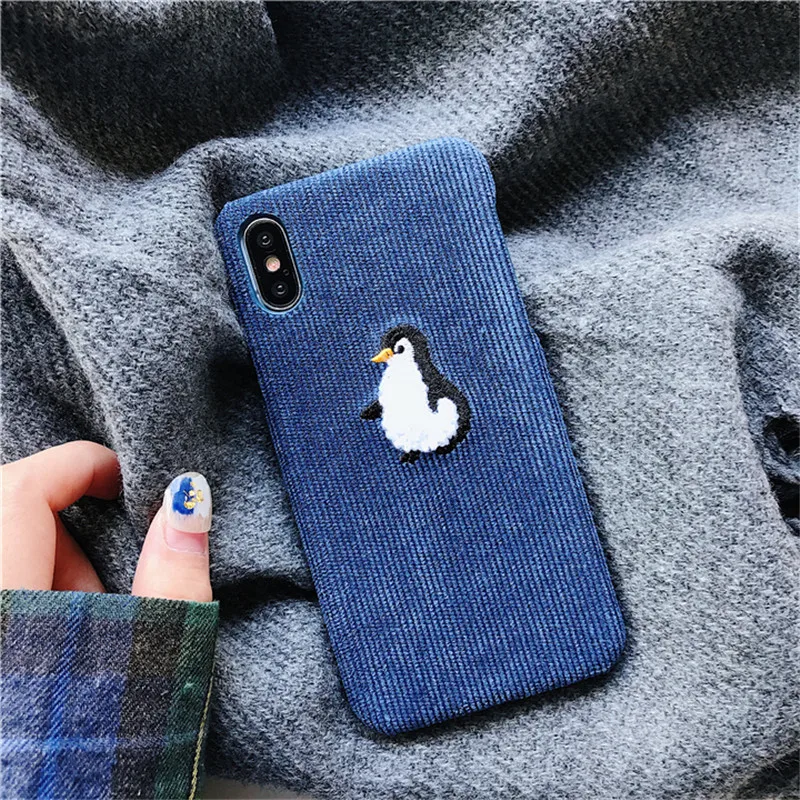 Зимние тканевый чехол для телефона для iPhone 11 Pro 6, 6 S, 7, 8plus X Чехол 3D с забавными овечками Пингвин плюшевый чехол для iPhone X XR XS MAX