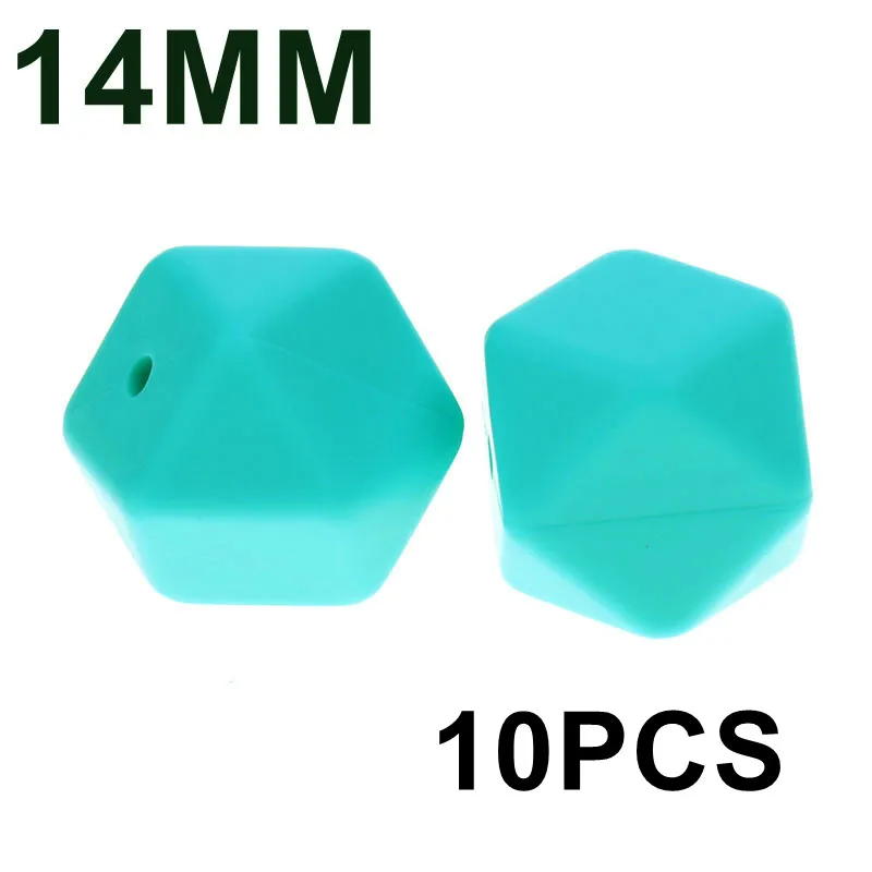06 Turquoise 10 шт 14 мм шестигранный Прорезыватель для зубов, силиконовые бусины, Детские Прорезыватели, ожерелье, сделай сам, соска для младенцев, соска, цепь, игрушка, силиконовые ювелирные изделия для младенцев - Цвет: 06 Turquoise