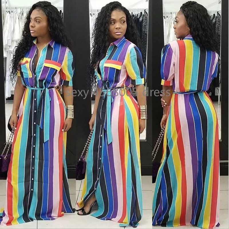 Осенние африканские платья для женщин robe femme africain длинная полосатая рубашка