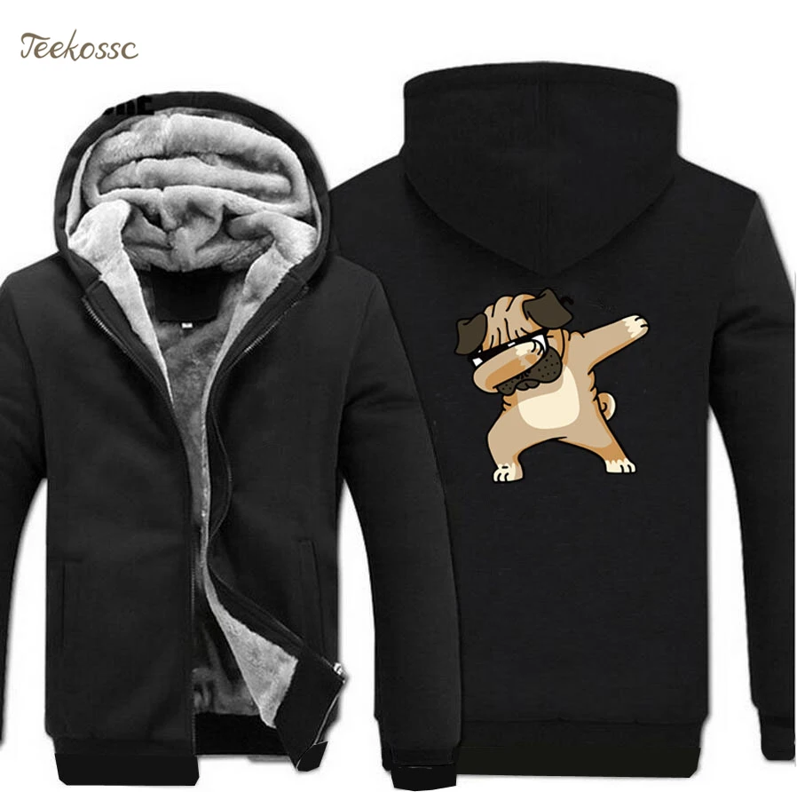 

Dabbing Pug Hoodie Men Funny Cool Hooded Sweatshirt Coat 2020 Winter Warm Fleece Thick Zipper Hipster Jacket Hip Hop Streetwear