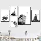 Картина на холсте с принтом, украшение для дома, милый медведь, коала, олень, лиса, птица, черная, белая фотография детской стены, плакаты для спальни