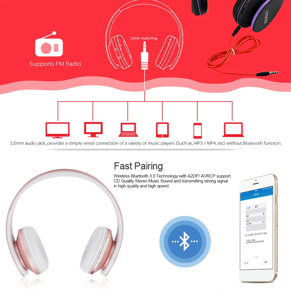 Docooler портативные LH 811 беспроводные наушники Bluetooth 4 в 1 складная стерео Спортивная