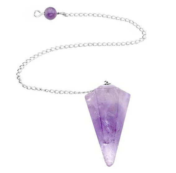 Natural Amethyst Crystal Pink Quartz Stone Pendulum Facet Reiki Chakra Healing Point with 10inch chain 1pcs single pack | Украшения и