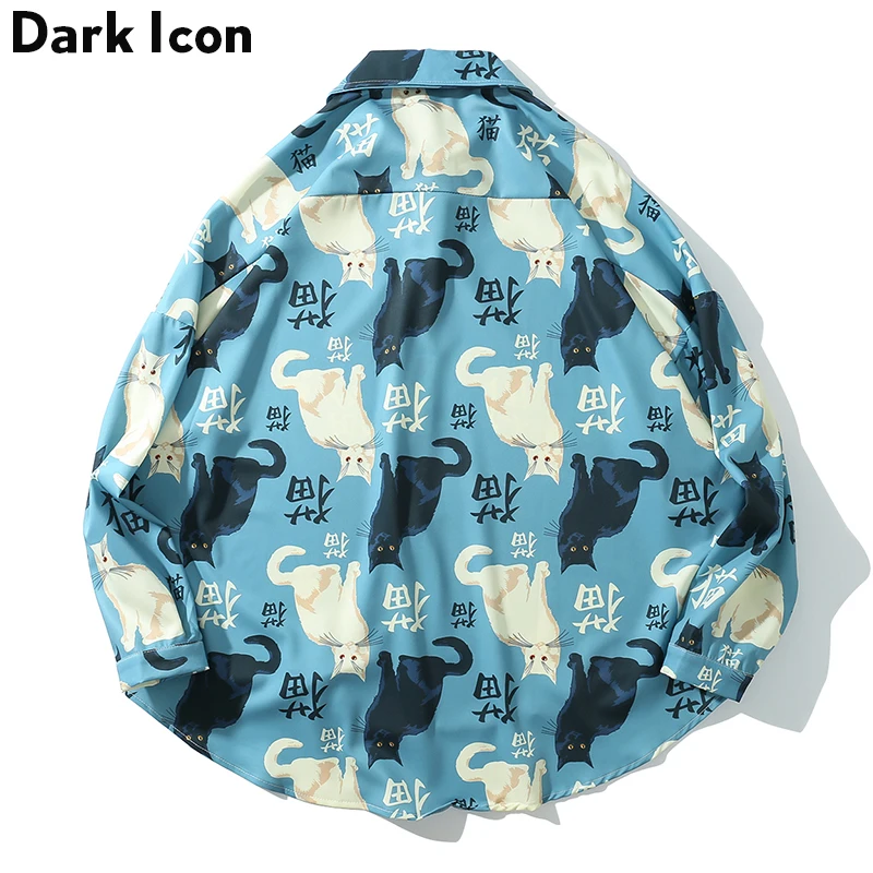 Мужская Уличная рубашка с длинным рукавом Dark Icon Cat большие размеры