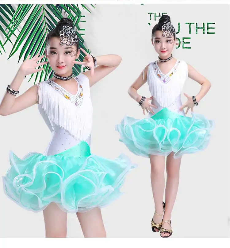 High Quality Children Latin Dance Dress for Competition Girls Tassel Vestidos Skirt Kids Ballroom Costume 90 | Тематическая одежда
