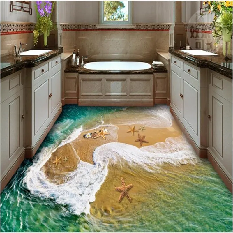 

beibehang Large custom flooring sea water marine anti - skid thickening bathroom living room kitchen room 3D floor