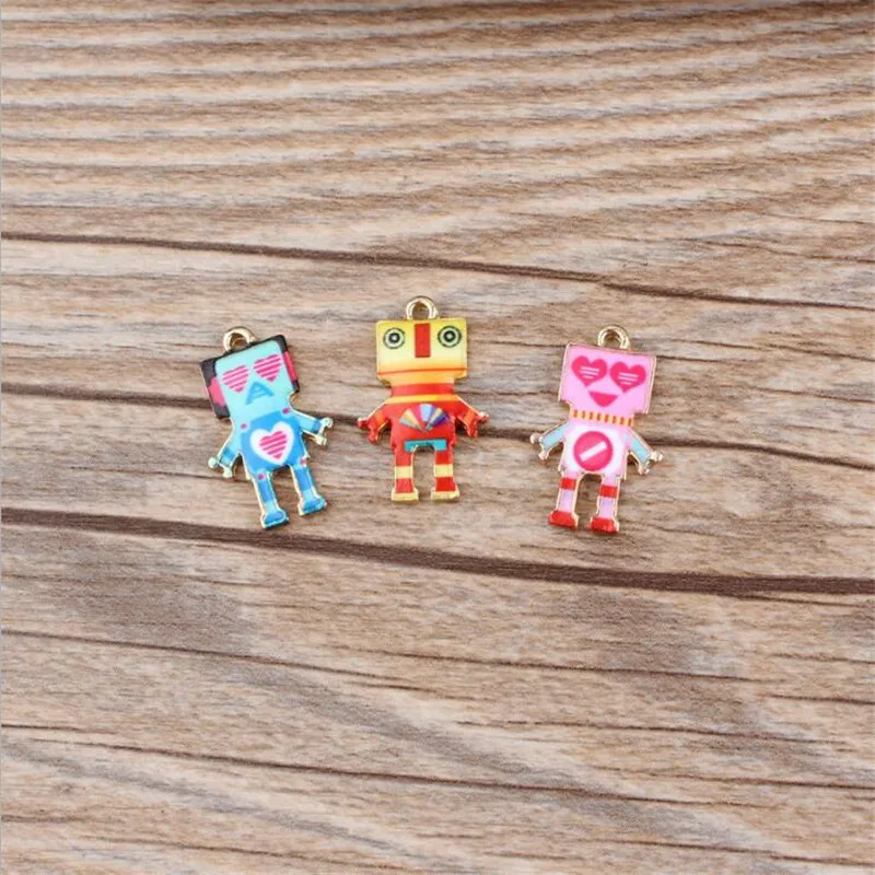 Mini order 10pcs 14*22MM Colorful Kawaii Robot Pendant Charms Gold Tone Plated Oil Drop DIY Jewelry Ornament Accessory | Украшения и