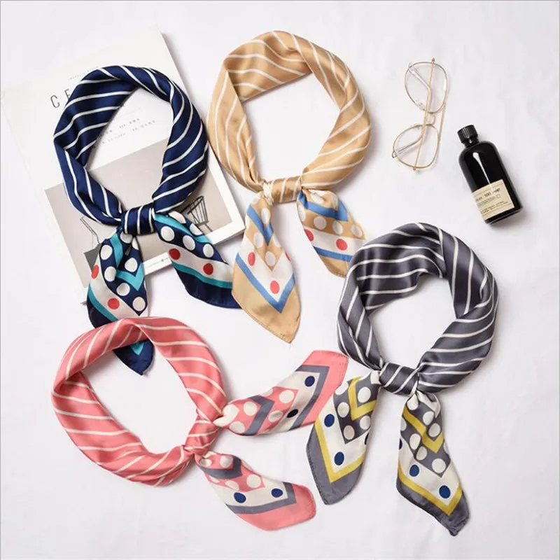

70cm New Luxury Brand Dot Plaid Floral Women Print Scarf Small Square Scarves Headband Pachwork Neck Ties Handchiefs bands