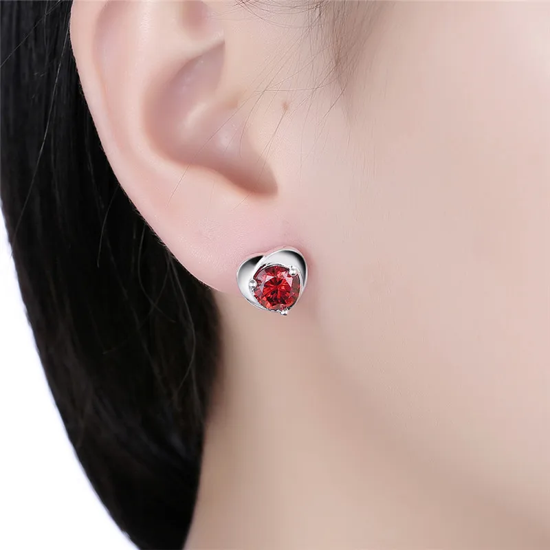 Сердце Форма австрийской красный фиолетовый белый кристалл любовника Серьги