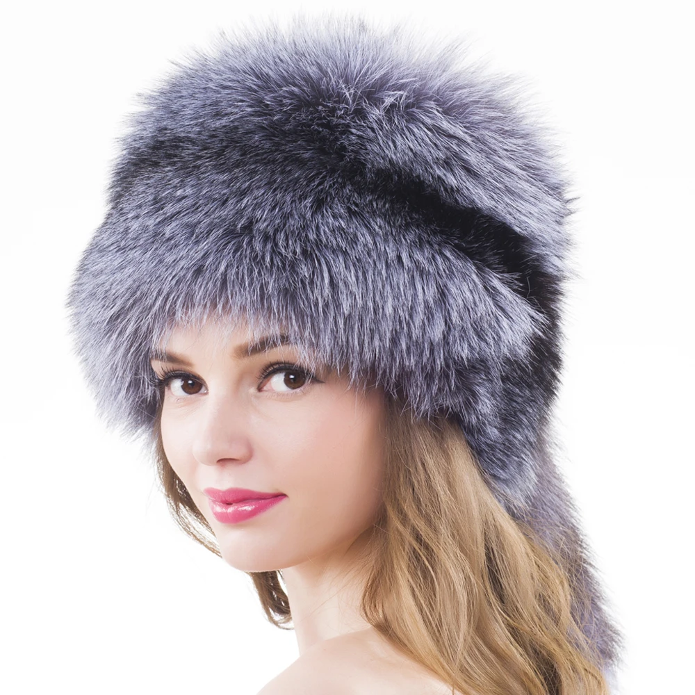 

Unisex Fox Fur Hats Headgear Russian Outdoor Beanies Cap Ladies Raccoon Fur Winter Russian Skullies Hat With Whole Fox Fur Tail