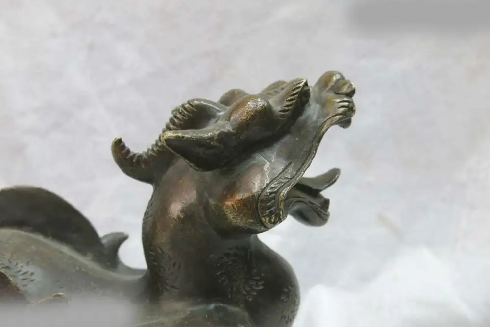 DS China bronze carved beautiful finely luck Foo Dogs unicorn Statue | Дом и сад