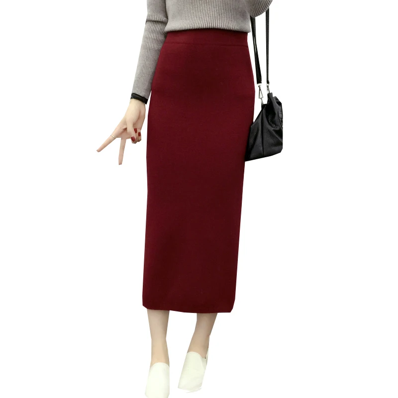 Женская трикотажная юбка карандаш облегающая однотонная длинная с разрезом и