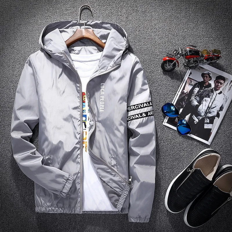 Мужская ветрозащитная куртка с капюшоном тонкая мужская куртка-бомбер на молнии