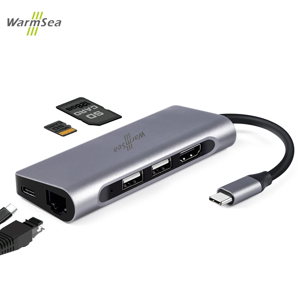 Тип usb C концентратор с HDMI 4 К RJ45 PD Thunderbolt 3 адаптер 2 USB 0 Мощность доставки SD Card Reader
