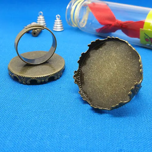 

10pcs 15/20/25mm Antique Bronze Adjustable Ring Blank Base Crown Cameo Settings Cabochons Tray,Vintage Rings for Diy Fitting