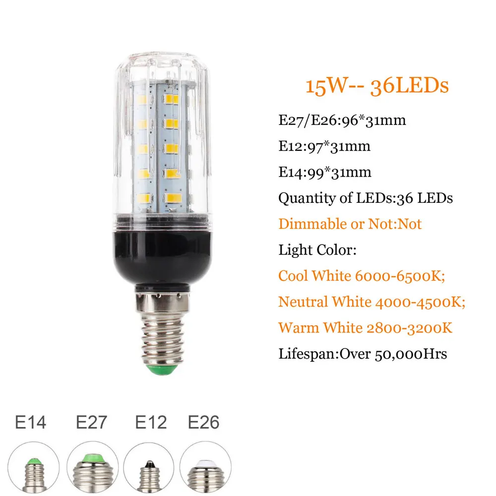 E27 E14 220V Светодиодный светильник 5730 SMD СВЕТОДИОДНЫЙ кукурузная лампа лампада ампулы светильник ing 24 27 30 36 59 69 72 светодиодный s лампа Bombillas Светильник лампы - Испускаемый цвет: 36LEDs 15W