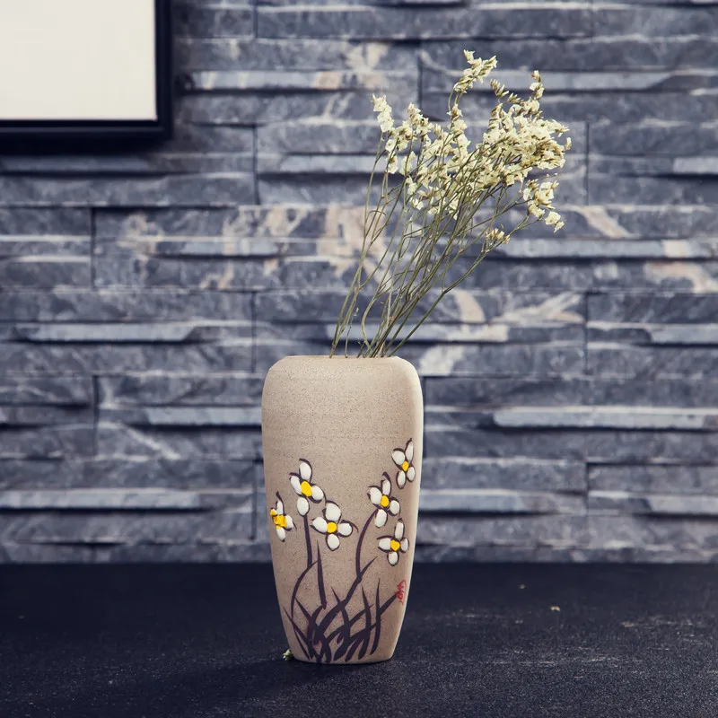 Zen Japanese Vintage Vase jingdezhen Coarse Pottery Hand painted Tabletop Small Flower inserted Jar Pot Tube Creative Home Decor | Дом и сад
