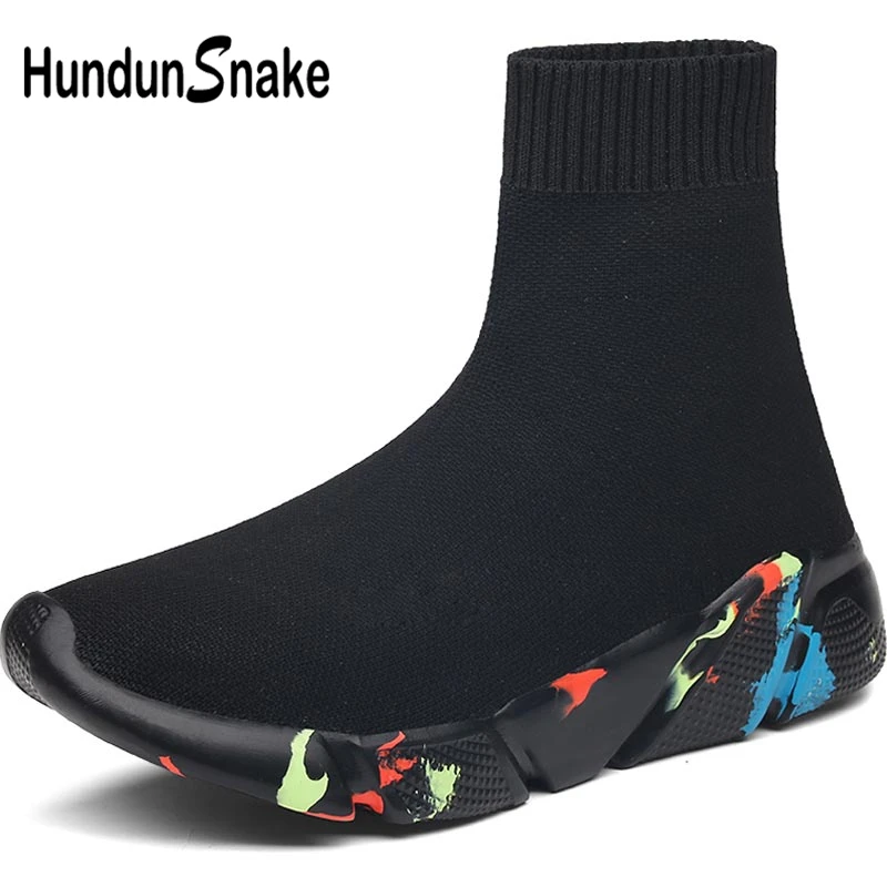 Мужские кроссовки для бега Hundunsnake черные спортивные с высоким берцем спортивная