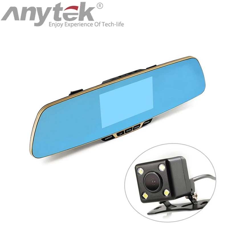 Автомобильный видеорегистратор anytek T6 с двумя объективами 1080P full hd синий
