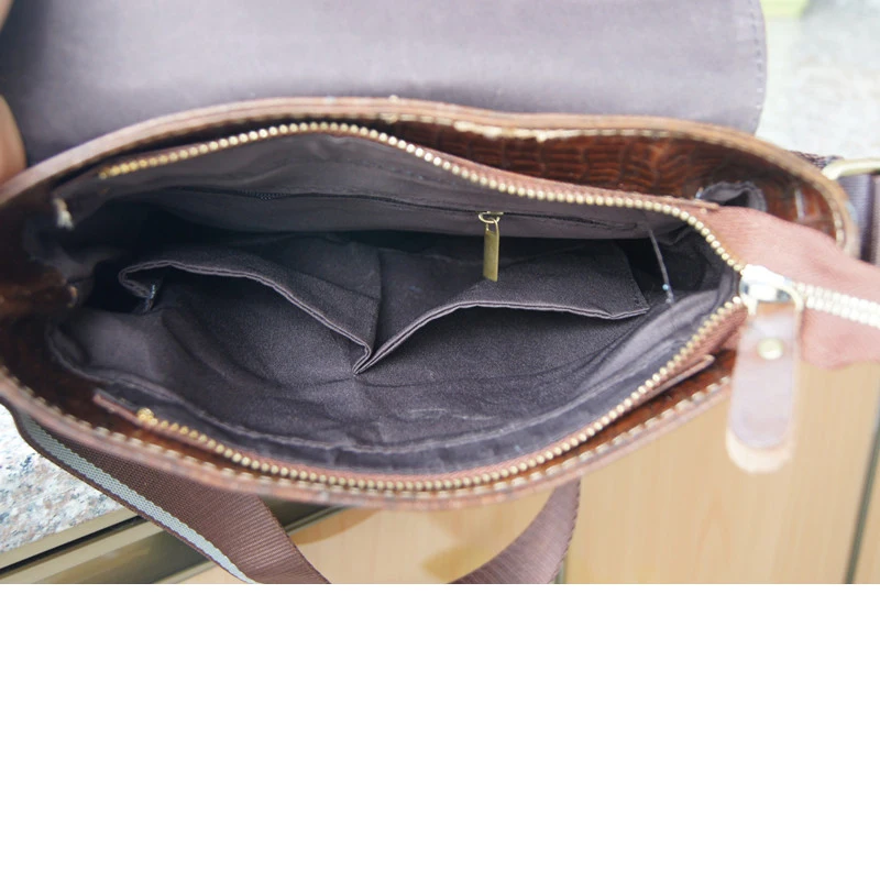 Мужской портфель из натуральной кожи с тиснением под крокодила|men shoulder bag|male