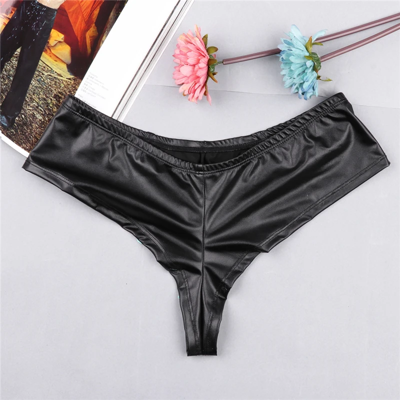 

Men Lingerie Panties Faux Leather Sexy Charming Bikini Briefs Men's Underwear Fashion Protruding Pouch Male Underwear Underpants