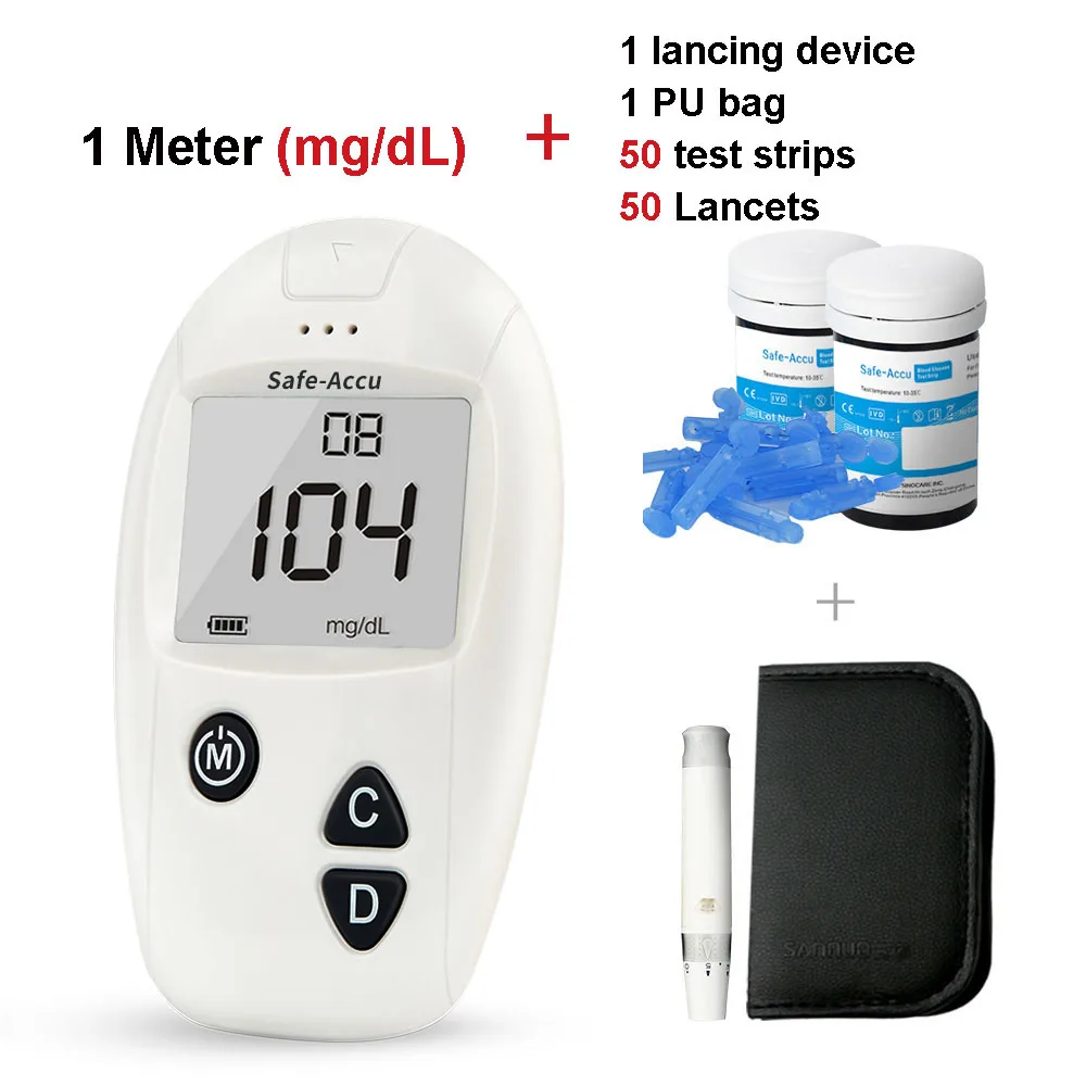 mg dL Meter kit 50 Sinocare CE Safe-Accu MMOL/L MG/DL глюкометр тест на диабет er& тест-полоски ланцеты медицинский измеритель уровня сахара в крови - Цвет: mg dL Meter kit 50