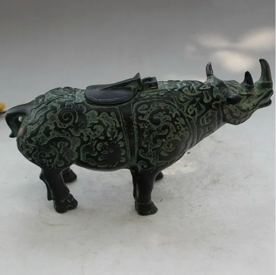 YM 309 старинная китайская ручная работа бронзовая резьба носорог ювелирные