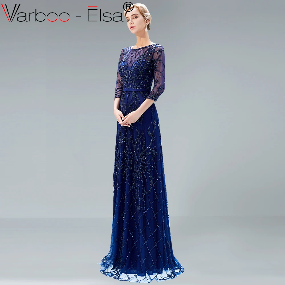 VARBOO_ELSA роскошное бисер Кристалл с длинными рукавами элегантное вечернее платье