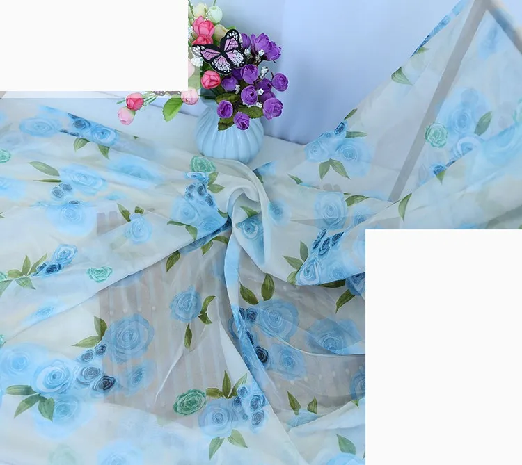 30D printed chiffon fabric Chinese style rose silk scarf costume Hanfu skirt dress decoration skirt fabric DIY material cloth