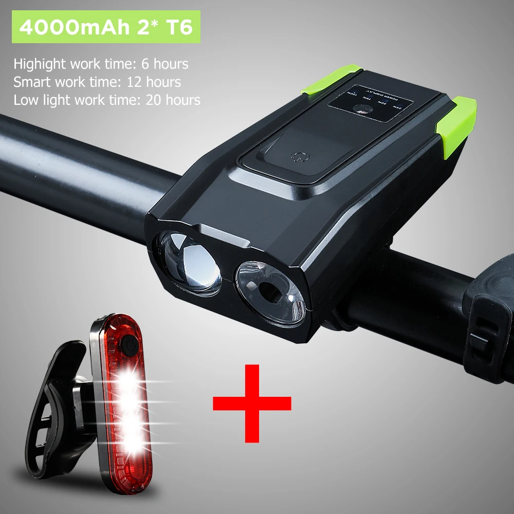 with rear light 4000 мАч, индукционный велосипедный передний светильник, набор, USB Перезаряжаемый умный головной светильник с рогом, 15000 люмен, светодиодный велосипедный светильник, велосипедный светильник - Цвет: with rear light