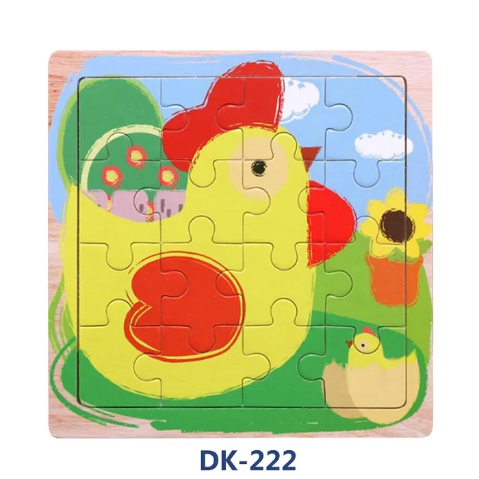 DK-222 Новинка, 16 кусочков деревянных паззлов, разноцветные Мультяшные животные, деревянные игрушки для детей, обучающие игрушки для детей раннего возраста, DK-200 - Цвет: DK-222