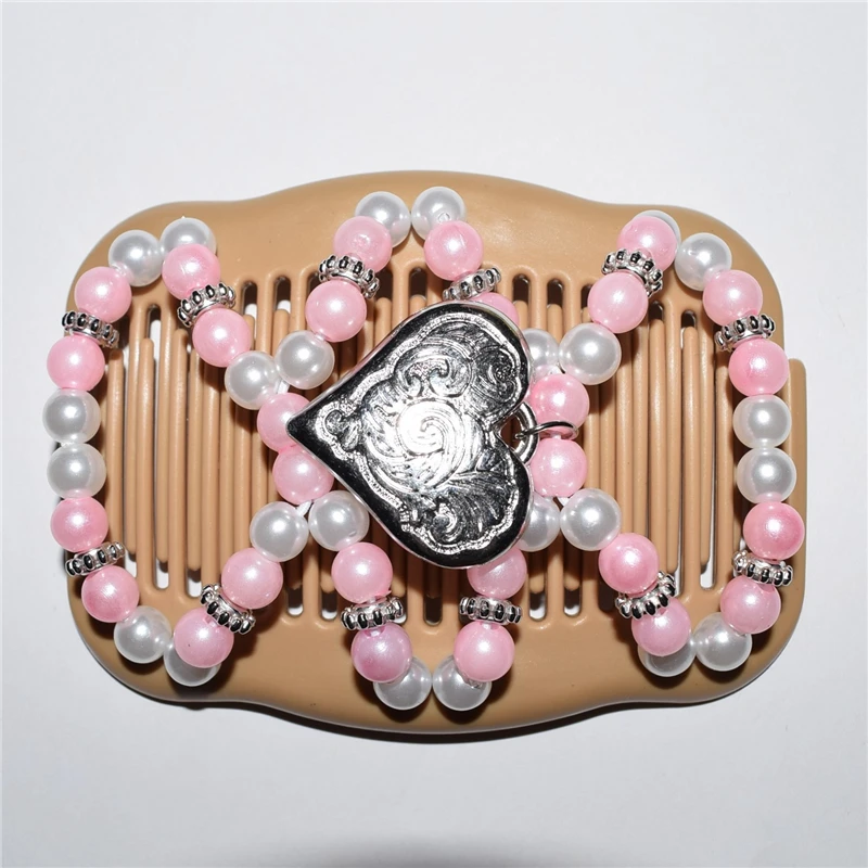Классическая Расческа с бусинами в форме сердца бусины розового и белого цвета 50